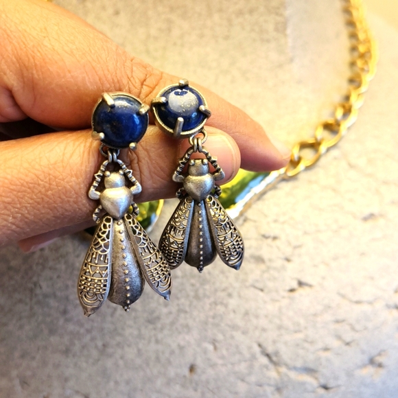 Lapis Lazuli Intricate Bug Earrings 🦗🪲🐞🐛 - Picture 1 of 6